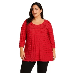 Notations Übergröße 2X Oberteil rot Rüschen Pailletten Rundhals 3/4 Arm Bluse 362 - Bild 1 von 10