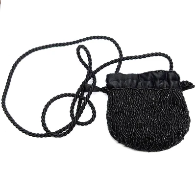 Bandolera pequeña con cuentas negras mini bolso con cordón bolsa cordón pequeño brillante Foto 1 de 4
