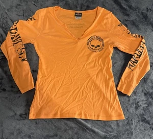Harley Davidson Langarmshirt Damen Large Orange Skull Logo Größe Small - Bild 1 von 14