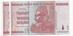 2008 Zimbabwe 20 Trillion Dollars Note P89-UNC x 2 - Picture 1 of 2