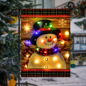 Lighted Christmas Garden Flag for Outside, Led Snowman Garden Flag, Winter Yard  - Picture 1 of 12