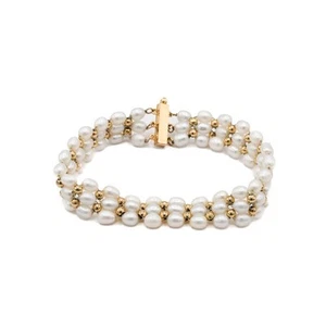Armband mit Perlen 3- reihig Schließe und Kugeln in 14 Kt. 585 Gold 18 cm - Bild 1 von 9