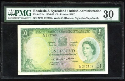 Rhodesia Nyasaland 1 Pound Elizabeth II 1 August 1958 PMG VF 30 Pick-21a - Image 1 of 2