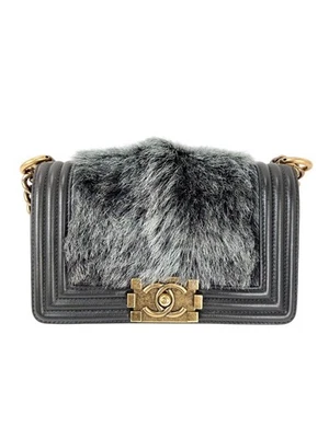 Bolsa de ombro Chanel pequena menino aba acolchoada cabelo de cabra couro cinza RARA EBAY LIVE - Imagem 1 de 4