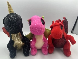 TY BEANIE 3 x DRAGONS Beanie Soft Toy Bundle - Welsh Darla & Grindal - Picture 1 of 7