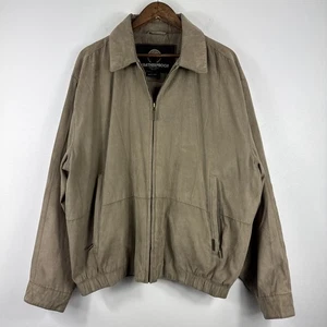 Vintage Weatherproof Bomber Jacket Mens XL Tan Brown Suede Full Zip Collar 1990s - Picture 1 of 10