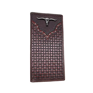 Urbalabs Mens Long Wallet Basketweave Tooled Leather Longhorn Concho Studded - Picture 1 of 21