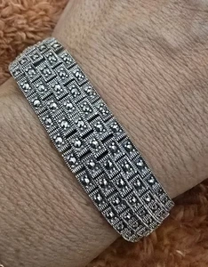 Vintage Marcasite Bracelet 925 Sterling Silver 38 grams. Length 18.5 - Picture 1 of 7
