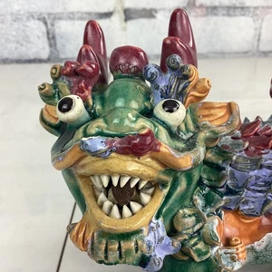 Antique Chinese WuCai Temple Guardian FU FOO DOG Lion Dragon Good Luck - Picture 1 of 11