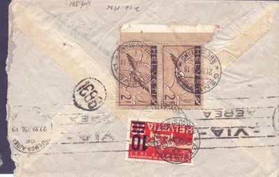 Switzerland  Cover Geneve 21-12 -1936 to Argentina 27-12-1936 with MI291-245 (2) - Image 1 of 2