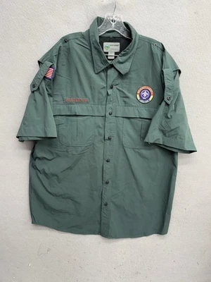 Venturing Boy Scout Shirt Men's L Large Green Short Sleeve Uniform Patches - Image 1 of 4