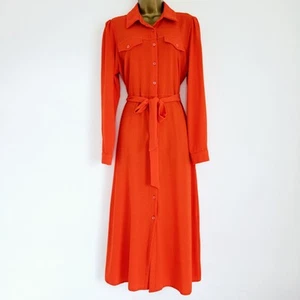 NEW Ex Dorothy Perkins 8-22 Coral Red Crepe Pocket Front Belted Midi Shirt Dress - Picture 1 of 7