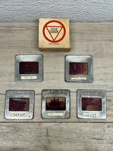 Vintage Stop Farbe Dose und Glas 5 Laternendias Brüsseler Gebäude Made in Belgium - Bild 1 von 17