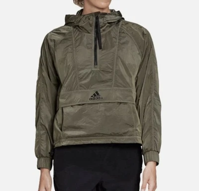 全新带标签 ~ 阿迪达斯裁剪 W Rdy 风衣可打包军队绿色 L 码零售 $90 漂亮 — 第 1/4 张图片