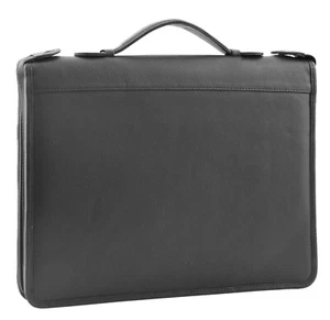 Black Leather A4 Ring Binder Folio Office Bag File Folder Meetings Zip Organiser - Picture 1 of 8