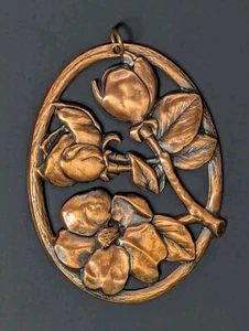 Ciondolo Vintage Autentico Rame Repousse Fiore - Foto 1 di 21
