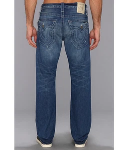 $258 NEW True Religion Brand Jeans Mens 32 x 34 Ricky Straight Leg Blue Denims - Picture 1 of 11