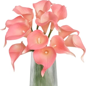 Artificial Calla Lily Pink Flowers 12Pcs Fake Flower Bouquet for Home Decoration - Picture 1 of 12