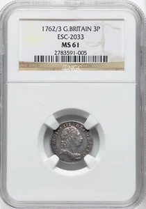 England - 1762/3 George III 3 Pence - NGC MS61 - GORGEOUS TONING! - Picture 1 of 2
