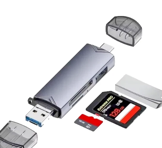 SD MicroSD Card Reader 6in1 USB 3.0 + Type-C OTG - For PC, Camera, Phone, Tablet - Image 1 of 4