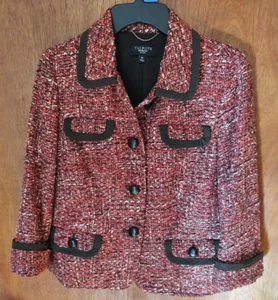 Talbots Petites size 10P tweed wool blend blazer pink/red/brown button up - Picture 1 of 8