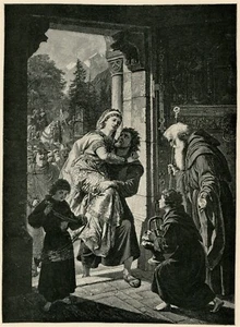 Ekkehard Carrying Frau Hadwig into the Convent monastery, 1892 vintage art print - Picture 1 of 3