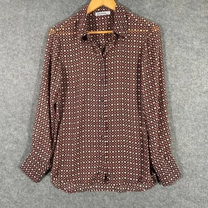 Just Jeans Shirt Womens 8 Black Pink Shirt Button Up Sheer Mod Office Formal Z97 - Picture 1 of 10