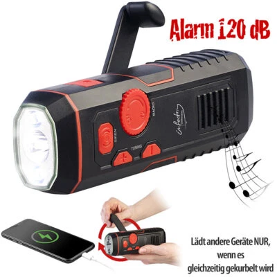 infactory Dynamo-FM-Radio und Taschenlampe mit 120-dB-Sirene, USB-Ladefunktion - Bild 1 von 4