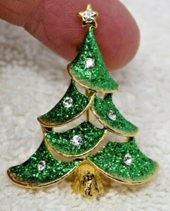 Broche de árbol de Navidad, tono dorado, verde, sin marcar - Imagen 1 de 4