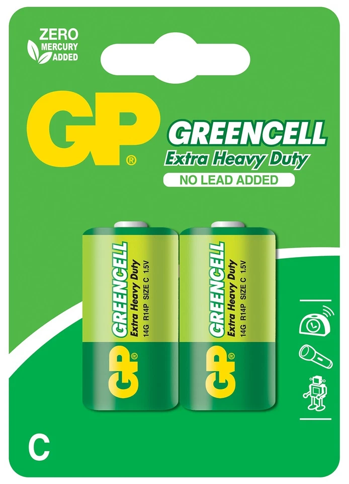C Zinc Chloride Batteries Greencell GP LR14 1.5V Eco Reliable Power Source