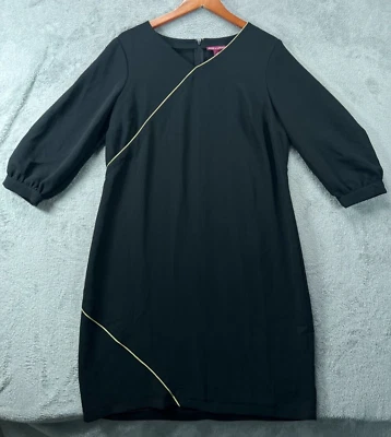 Vestido negro Jessica London para mujer 14 ribete dorado ribete midi cambio manga globo Foto 1 de 4