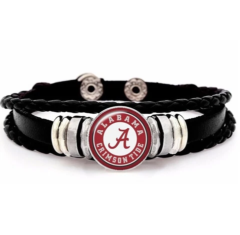 Alabama Crimson Tide Mens Womens Black Leather Bracelet w Gift Pk D14 Cover