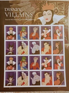 MNH 2017 Disney Villains forever sheet (20 stamps) & DIGITAL COLORED POSTMARK - Picture 1 of 5