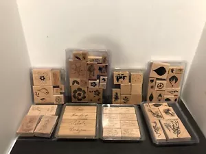 Stamping Up! Wooden Mounted Rubber Stamp Lot Bulk Retired Crafting Vintage - Picture 1 of 4