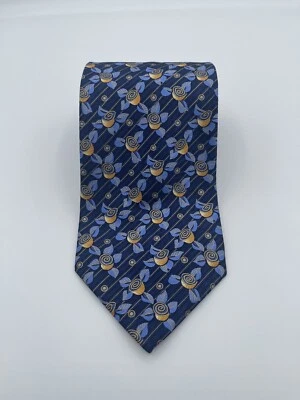 Ermengildo Zegna XL Silk Tie 64” Long 3.5” Wide Blue Yellow Floral Striped - Image 1 of 4