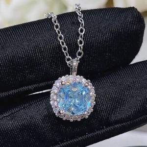 Handmade Square Gemstone Blue Topaz Charm Women Jewelry Silver Necklace Pendants - Picture 1 of 7