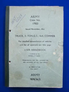 Commer Truck 3 Ton GS User Handbook - 1953 - Army 17823 - Imagen 1 de 3