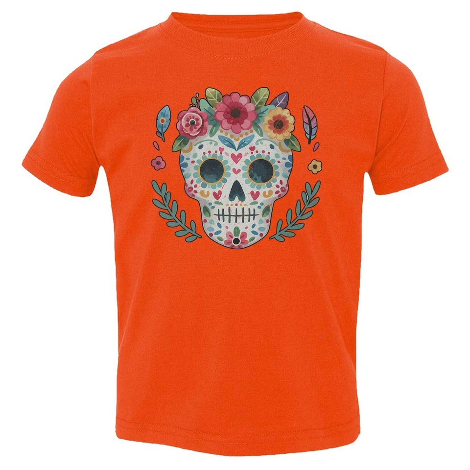 Camiseta infantil colorida floral Sugar Skull - Dia De Los Muertos - Imagem 1 de 1