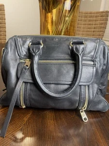 Cynthia Rowley Large Black Reptile Embossed Distressed Leather Shoulder Hobo Bag - Picture 1 of 7