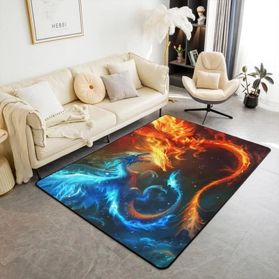 Alfombra Western Dragon Azul Naranja Rojo Lucha Animales Interior Alfombra de Piso para... Foto 1 de 4