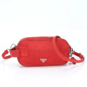 Prada Triangle Logo Leather Shoulder Bag Crossbody Hand Tote Silver Metal Suede - Picture 1 of 11