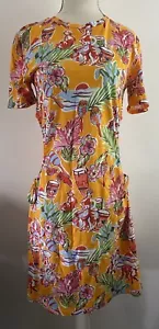 Zara Dress Monkey Tropical Floral Print Cotton Orange Cut Out Sides Size S BNWT - Picture 1 of 9