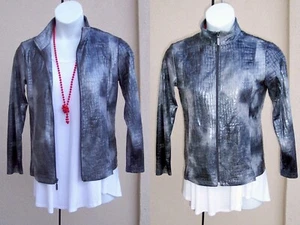 Chico's Travelers silver Croc Moto Jacket size 0 XS S gunmetal gray stretch zip - Picture 1 of 12