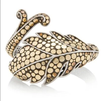 Brazalete John Hardy $3295 Ayu Plata de Ley Oro 18K Hoja Bisagra Talla M Foto 1 de 4