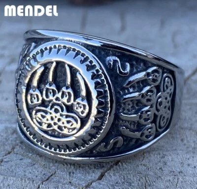 MENDEL Mens Stainless Steel Norse Nordic Viking Bear Paw Claw Ring Men Size 7-15 - Image 1 of 4