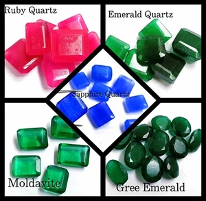 200 Ct LOT Ruby Quartz,Emerald Quartz,Sapphire Quartz,Green Emerald, Moldavite N - Picture 1 of 53