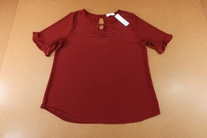 Beacon Womens Size XXL Burgundy Short Sleeve Keyhole Detail Pullover Top NWT - Picture 1 of 9