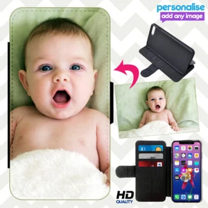 Personalised Photo iPhone Case Leather Wallet Cover Add Any Image Logo Text Gift - Picture 1 of 1