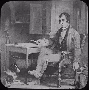 Glass Magic Lantern Slide PORTRAIT OF ROBERT BURNS C1890 DRAWING JV POET - Picture 1 of 2