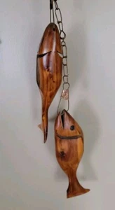 Vintage 1998 R Brandt Metal Fish Chain Stringer Wood Art Sculture Wall Hanging - Picture 1 of 16